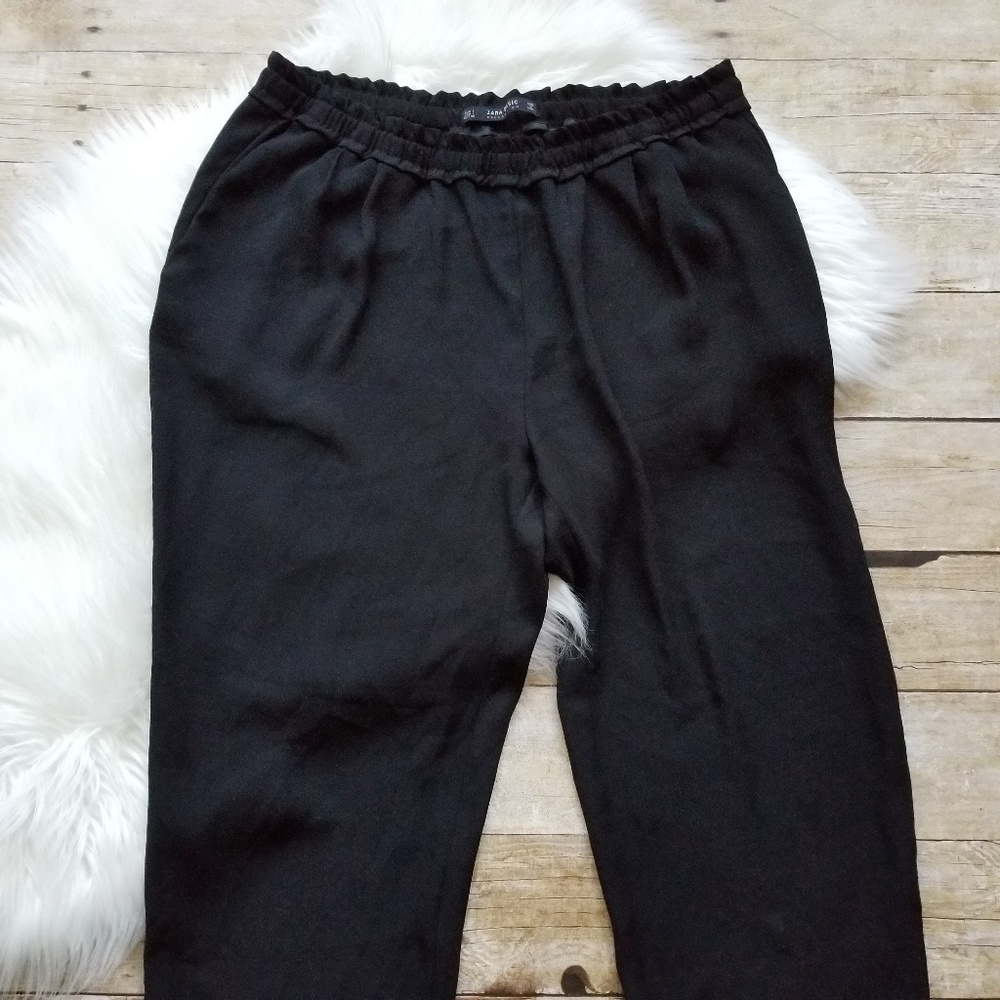 ZARA BASIC BLACK WAIST BAND SOFT PANTS POCKETS